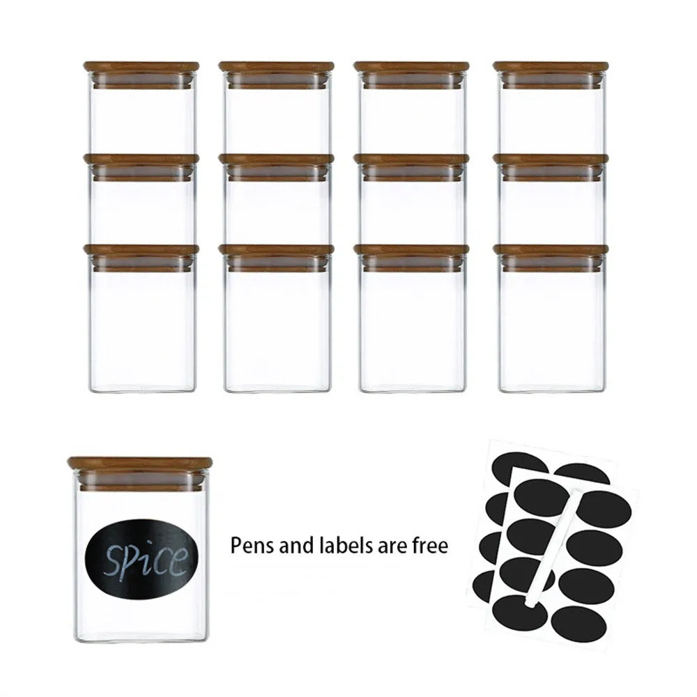 12Pcs Spice Glass Jars with Bamboo Lids and Labels