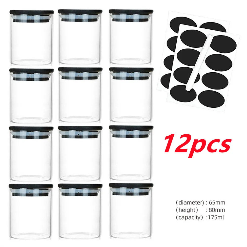 12Pcs Spice Glass Jars with Bamboo Lids and Labels