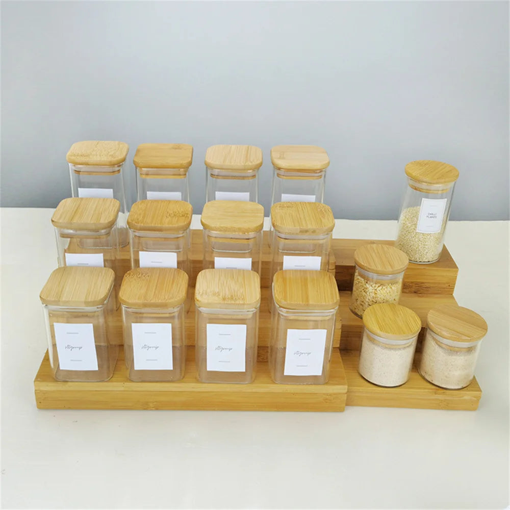 12Pcs Spice Glass Jars with Bamboo Lids and Labels