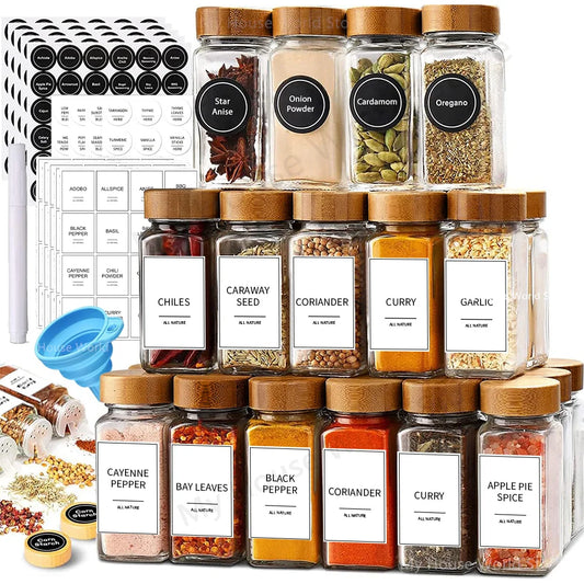 13Pcs Glass Spice Jars with Bamboo Lids