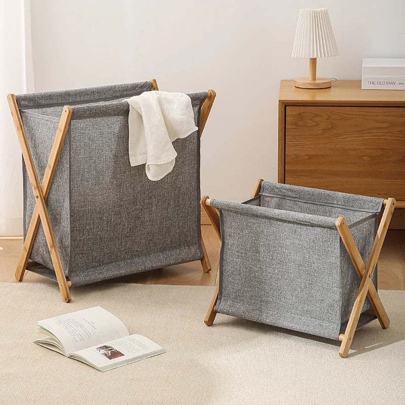 Laundry Basket Foldable Cotton Linen Bamboo Dirty Clothes Organizer Collapsible Basket Japanese Style Hamper Recyclable Storages