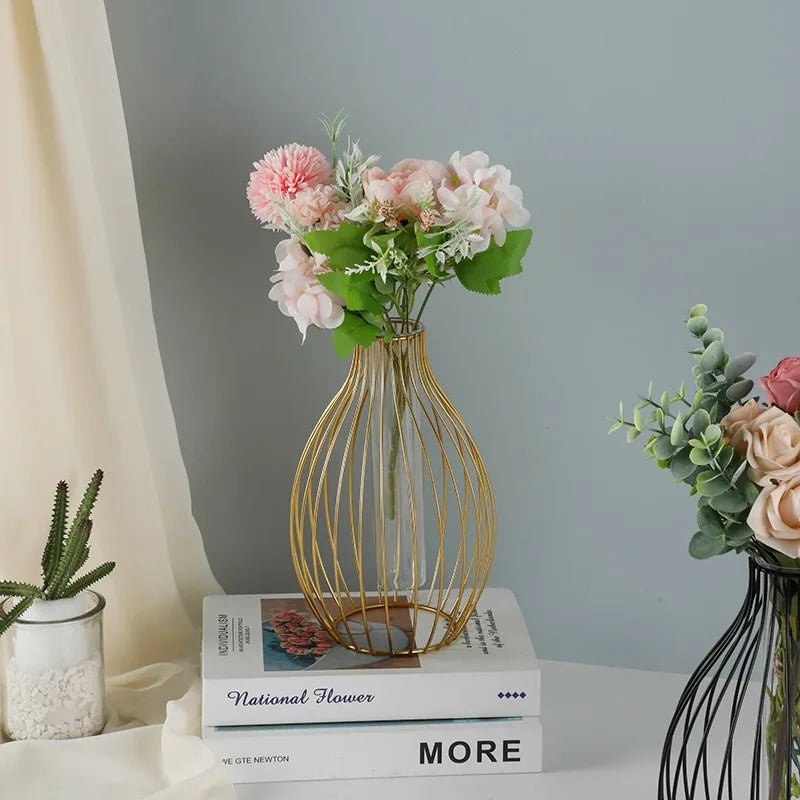 Metal Lantern Vase with glass test tube