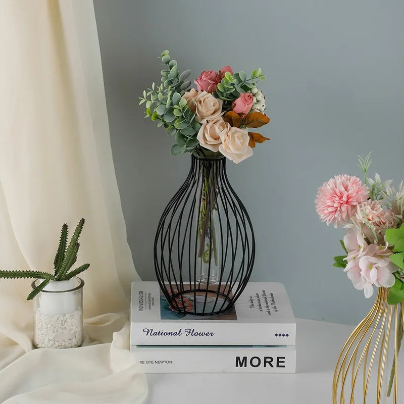 Metal Lantern Vase with glass test tube