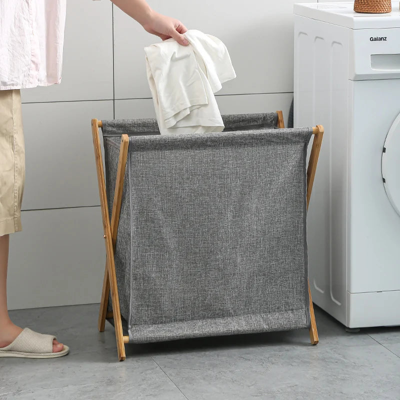 Laundry Basket Foldable Cotton Linen Bamboo Dirty Clothes Organizer Collapsible Basket Japanese Style Hamper Recyclable Storages