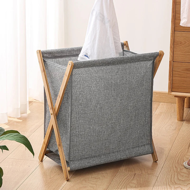 Laundry Basket Foldable Cotton Linen Bamboo Dirty Clothes Organizer Collapsible Basket Japanese Style Hamper Recyclable Storages