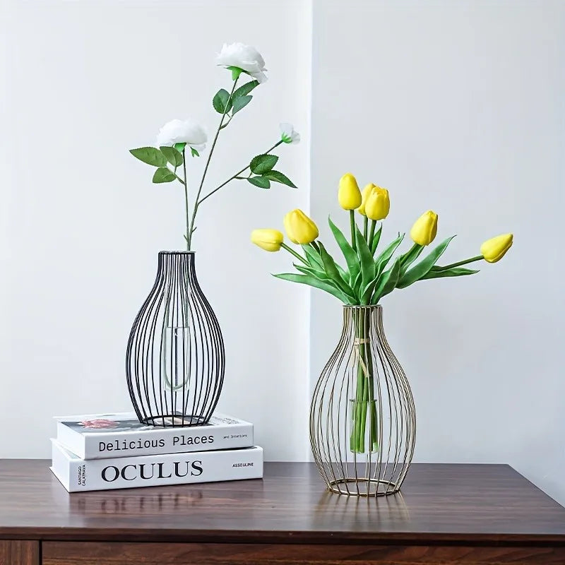 Metal Lantern Vase with glass test tube