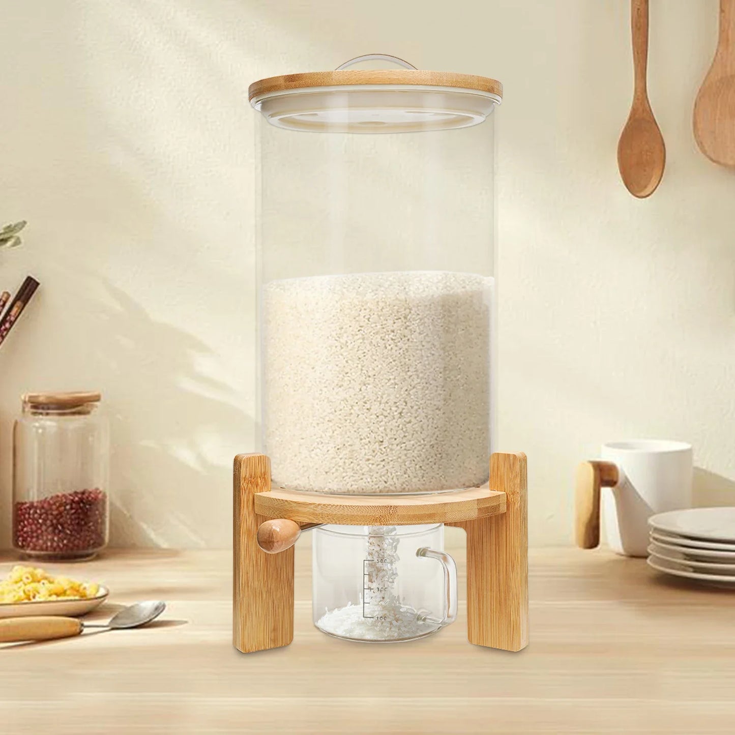 Flour And Cereal Container 5L/7.5L Rice Dispenser Creative Glass Food Storge For Kitchen Organization And Pantry Store